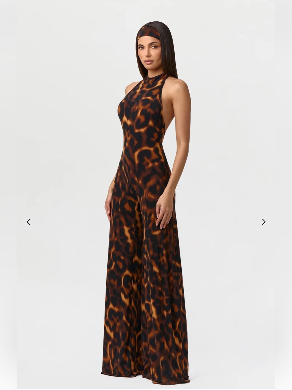 naked wardrobe Brown and Black Leopard-Print Halter Jumpsuit